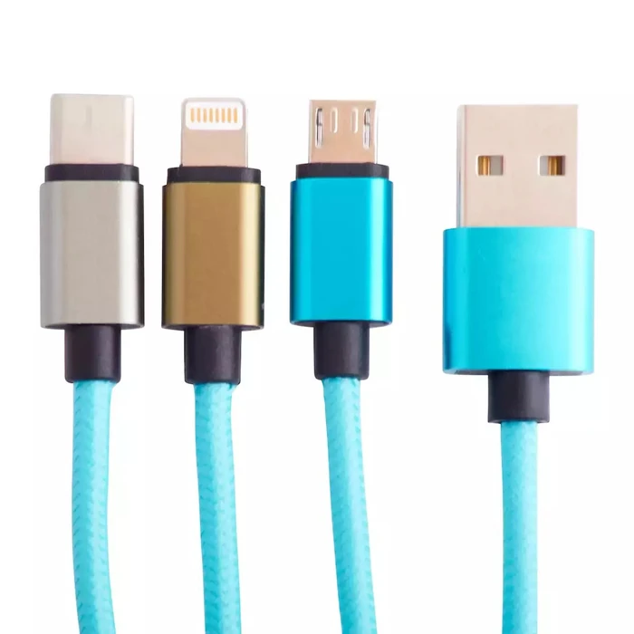 Jazwares Regular USB σε Type-C / micro USB / Lightning καλώδιο 2A Τιρκουάζ 1,2 m (B04414) - Lazerbuilt