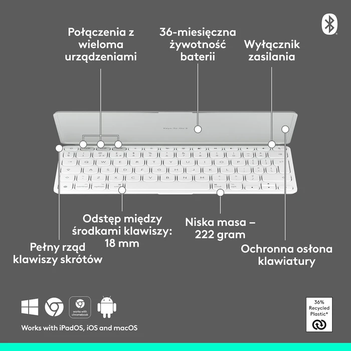 LOGITECH Keys‑To‑Go 2 Ασύρματο Bluetooth Μίνι Πληκτρολόγιο - Γκρι (US International)