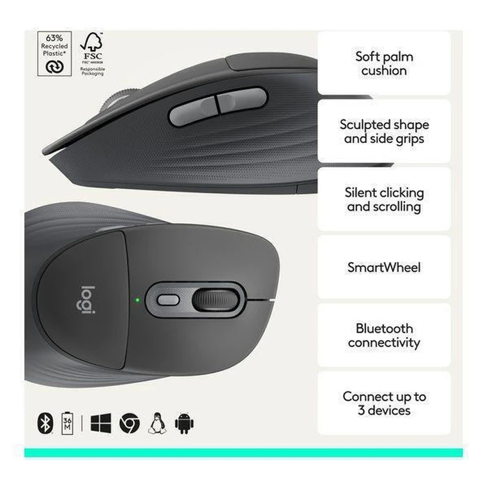 Logitech Signature Comfort Plus M850 L for Business Ασύρματο Εργονομικό Bluetooth Ποντίκι Graphite