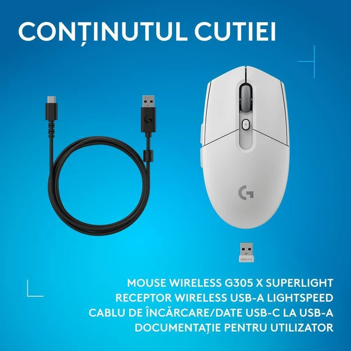Logitech G305 X Superlight Wireless RGB Gaming Mouse 44000 DPI White