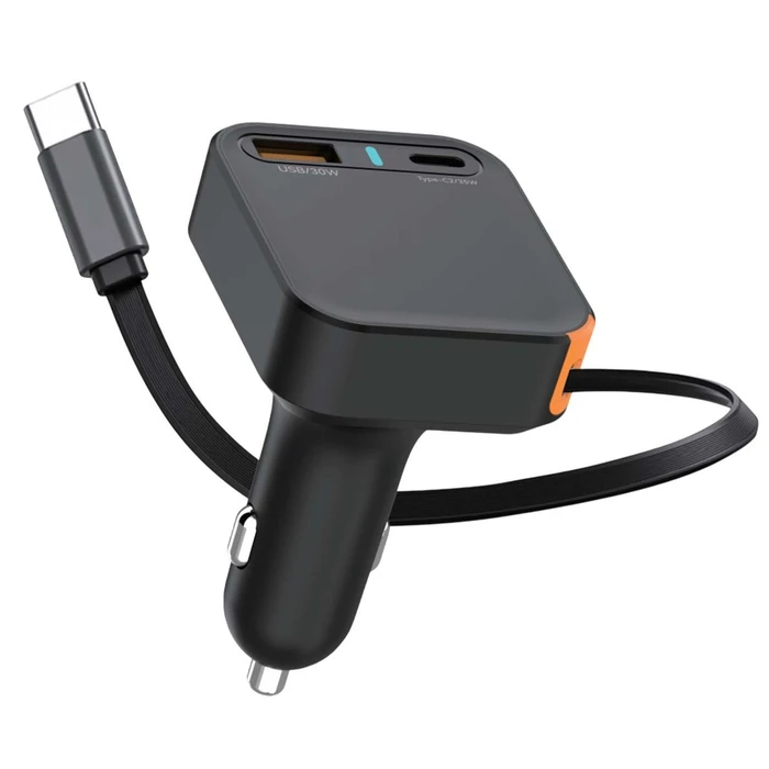 ATC-CA15 Car Charger 65W with Extendable USB-A & USB-C Cable