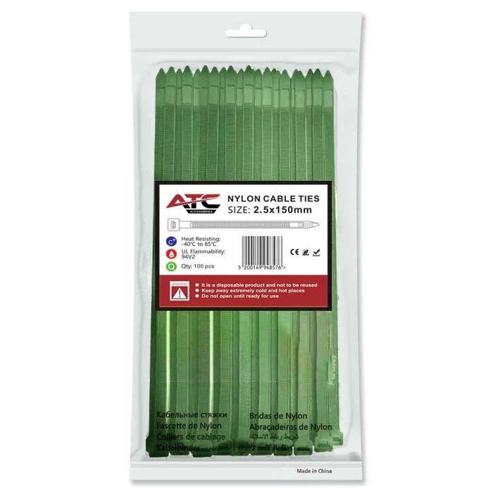 ATC Nylon Cable Ties 2.5x150mm Green 100 pcs (Bag)