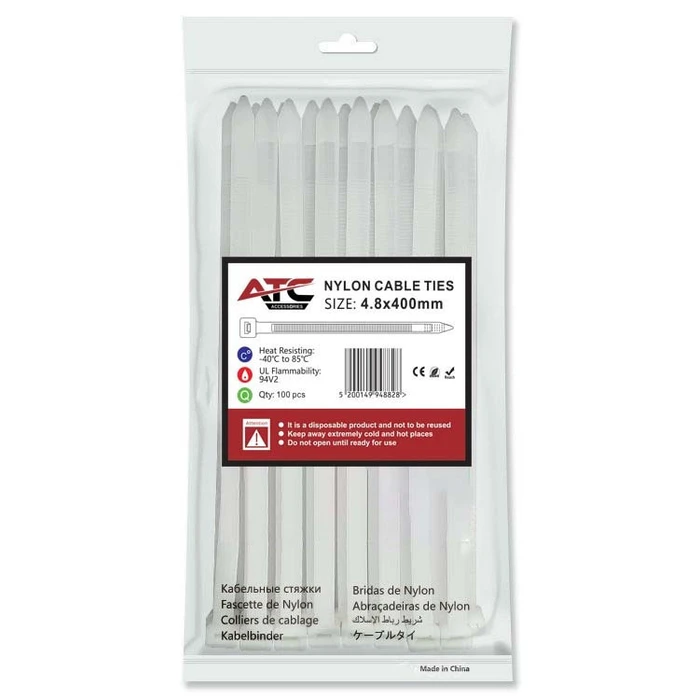 ATC Nylon Cable Ties 4.8x400 mm White - 100 pcs