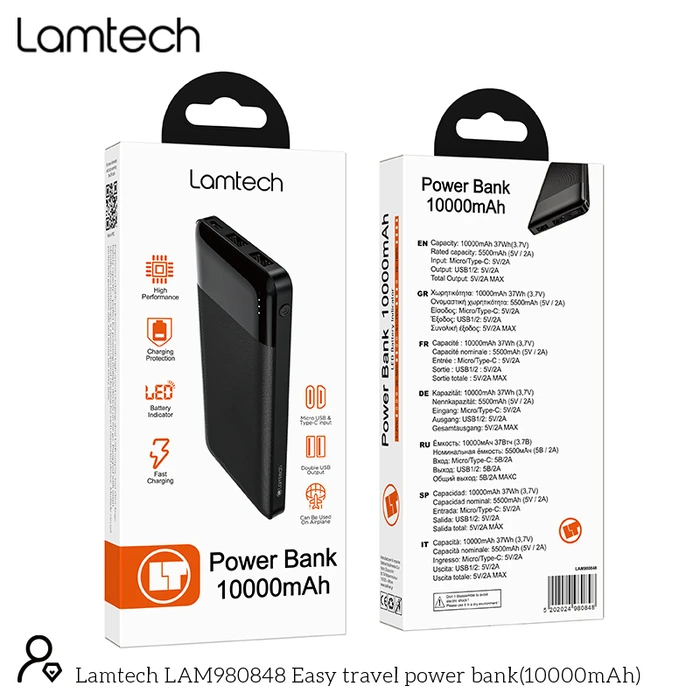 Powerbank LAMTECH 10000mAh Dual USB Black