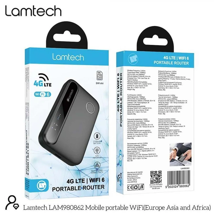 Router LAMTECH 4G LTE WiFi 6 Portable Black