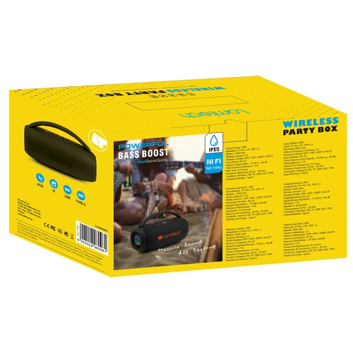 Portable Speakers LAMTECH Wireless V5.3 Bass Boost Party Box 20W Black Orange