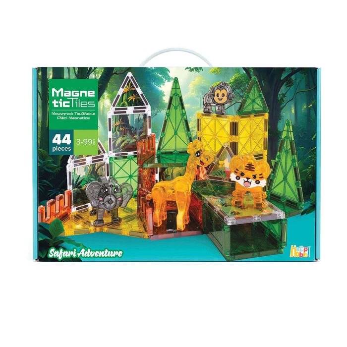 AS HappiHobbi Magne TicTiles - Safari Adventure, Σετ μαγνητικών πλακιδίων 40 τεμ. + 4 τροχοί