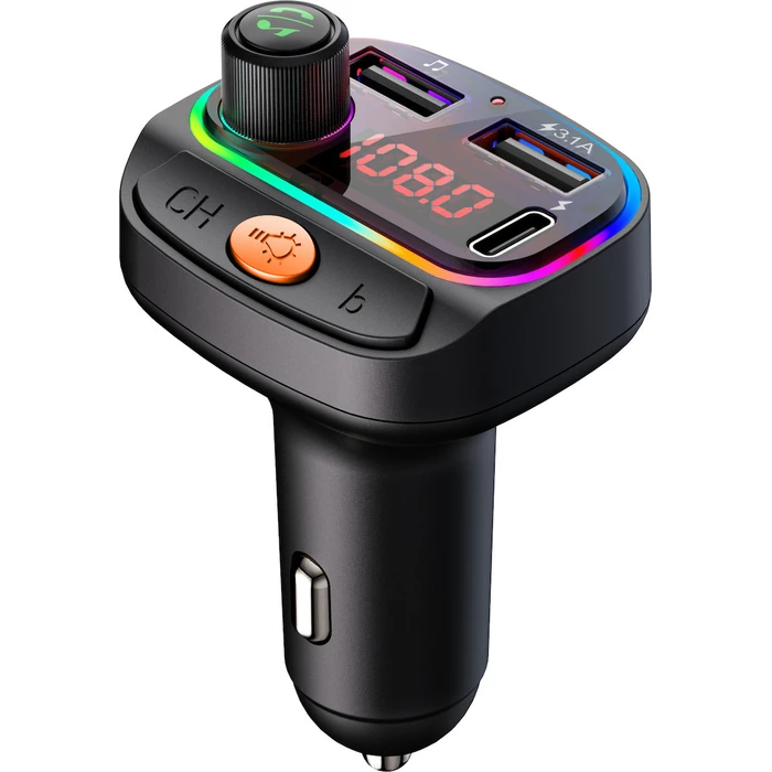 Default OSIO Bluetooth FM Transmitter Car Kit Hands Free 7 Color Lighting Black