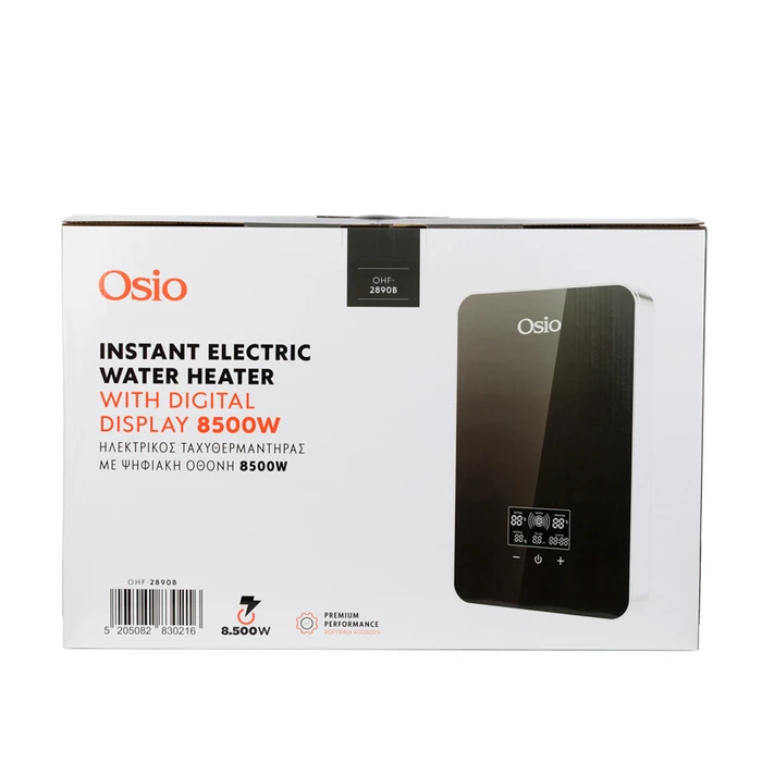 Osio Bathroom Wall Mounted Electric Instant Water Heater Black 8.5 kW With Digital Display