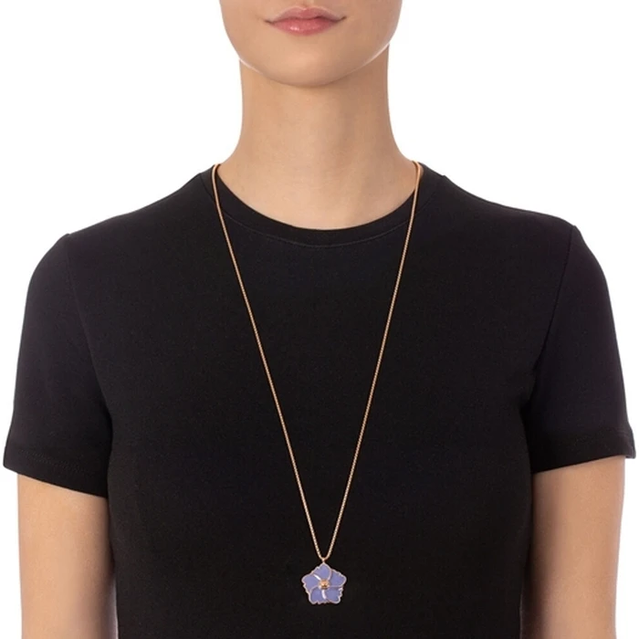 Folli Follie Bloom Bliss Rose Κολιέ με σχέδιο Λουλούδι από Επιχρυσωμένο Ατσάλι με Διαμάντι Μωβ 3N19T017RV