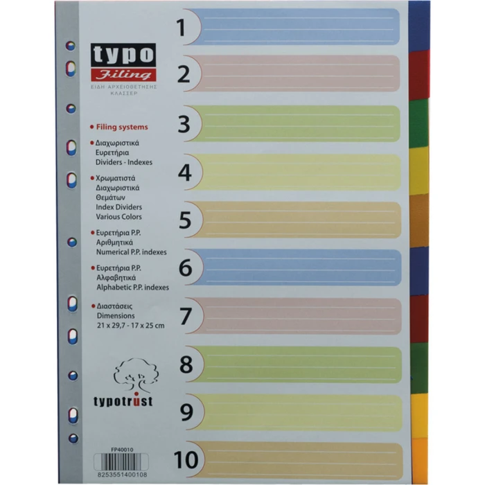Typotrust Διαχωριστικά A4 10 Θεμάτων Πλαστικά (FP40010) (TYPFP40010)