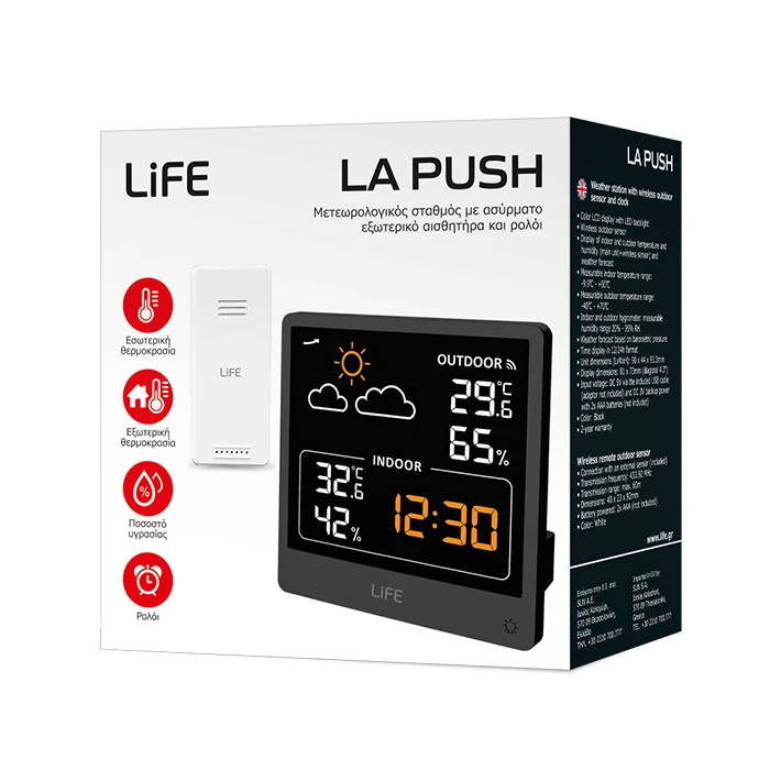 LiFE Meteorological Station with Wireless External Sensor and Clock LA PUSH