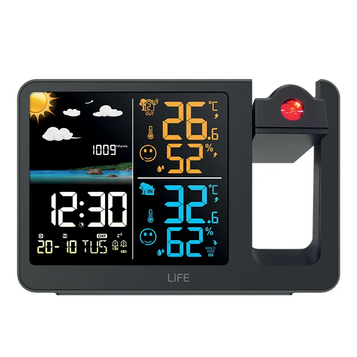 LiFE Μετεωρολογικός σταθμός με ρολόι ξυπνητήρι projector ώρας και θερμοκρασίας και ασύρματο εξωτερικό αισθητήρα