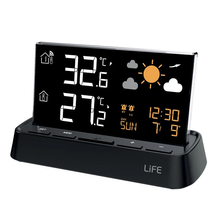 LiFE Μετεωρολογικός σταθμός AMALFI frameless οθόνη ρολόι ξυπνητήρι ασύρματο εξωτερικό αισθητήρα