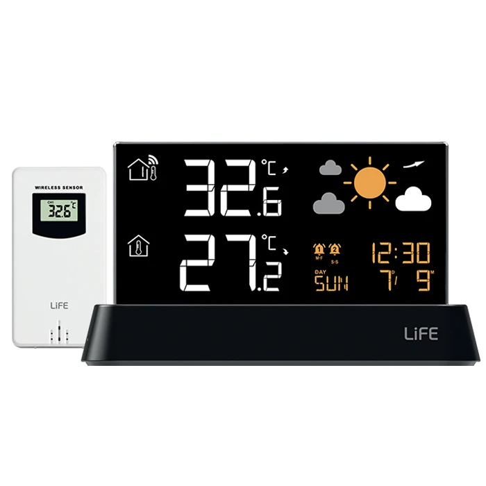 LiFE Μετεωρολογικός σταθμός AMALFI frameless οθόνη ρολόι ξυπνητήρι ασύρματο εξωτερικό αισθητήρα
