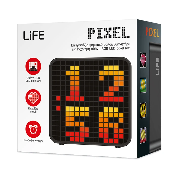 LiFE PIXEL Επιτραπέζιο ψηφιακό ρολόι ξυπνητήρι με έγχρωμη οθόνη RGB LED pixel art