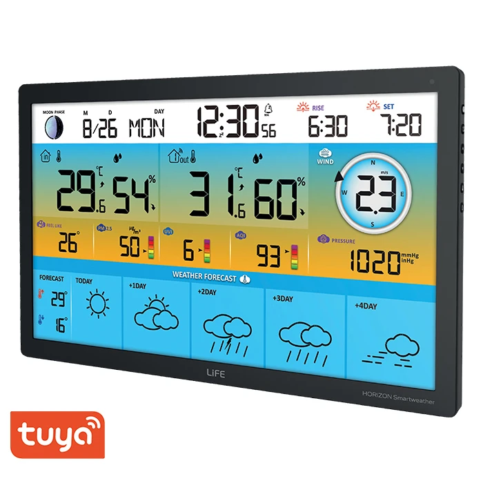 LiFE HORIZON Smartweather TUYA XL TUYA Smart Wi-Fi μετεωρολογικός σταθμός με ασύρματο εξωτερικό αισθητήρα, έγχρωμη οθόνη LCD 15.5" και πρόγνωση καιρού 5 ημερών