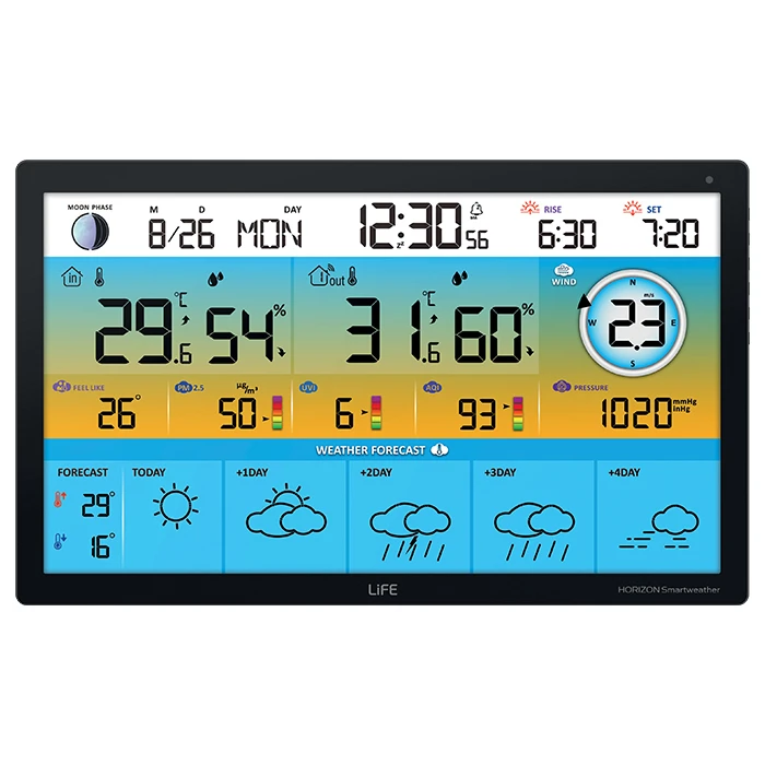 LiFE HORIZON Smartweather TUYA XL TUYA Smart Wi-Fi μετεωρολογικός σταθμός με ασύρματο εξωτερικό αισθητήρα, έγχρωμη οθόνη LCD 15.5" και πρόγνωση καιρού 5 ημερών