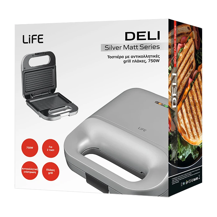 LiFE Toaster Grill DELI Silver Matt Series with Non Stick Grill Plates 750W