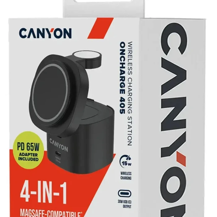 Canyon OnCharge 405 - 30W 4-in-1 Wireless Charging Station with 65W Charger, Black