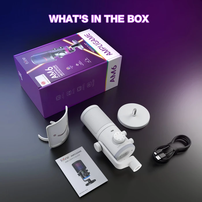 Fifine AM6W Δυναμικό USB Μικρόφωνο για Φωνητικά με RGB - Λευκό