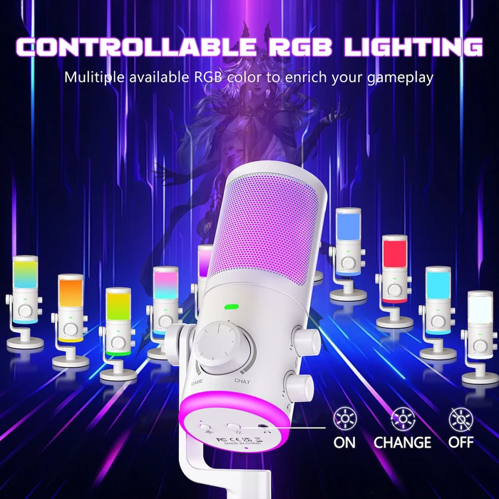 Fifine AM6W Δυναμικό USB Μικρόφωνο για Φωνητικά με RGB - Λευκό