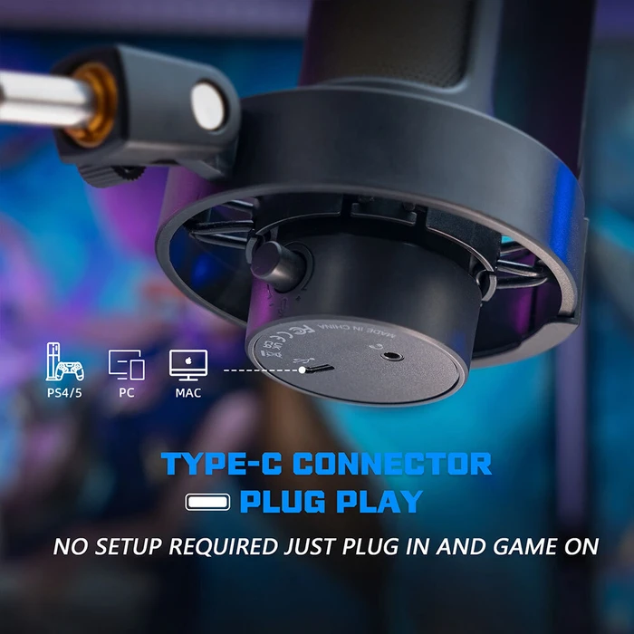 FIFINE A8T Μικρόφωνο πυκνωτή USB RGB με βραχίονα/βάση (Μαύρο)