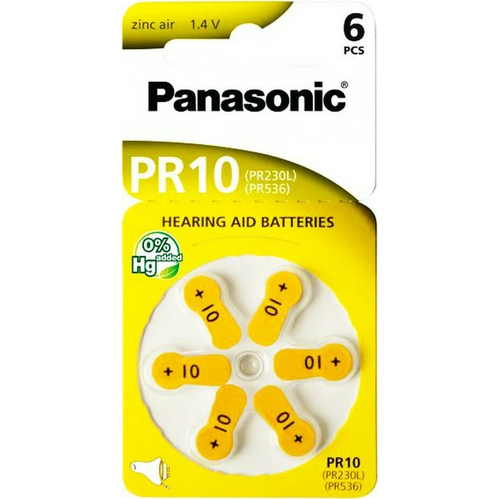 Panasonic Μπαταρίες Ακουστικών Βαρηκοΐας Zinc Air 1,4V 6τμχ PR10
