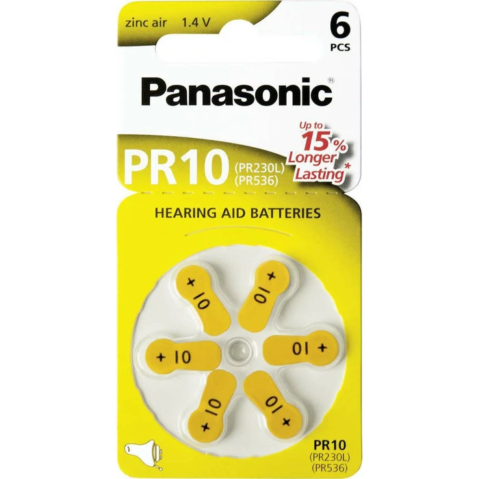 Panasonic Μπαταρίες Ακουστικών Βαρηκοΐας Zinc Air 1,4V 6τμχ PR10
