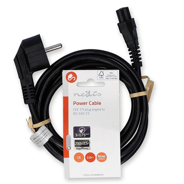 NEDIS Power Cable Schuko Male Angled 90 Degrees to IEC 320 C5 2m