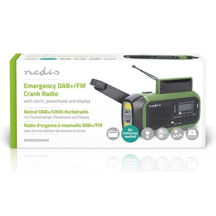 Nedis RDDBCR2000GN Portable Solar DAB+ Radio with USB - Black/Green
