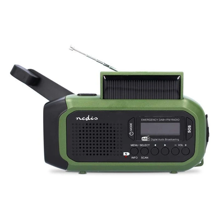 Nedis RDDBCR2000GN Portable Solar DAB+ Radio with USB - Black/Green