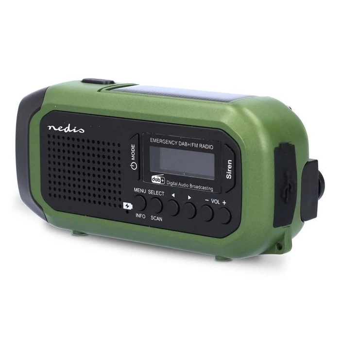 Nedis RDDBCR2000GN Portable Solar DAB+ Radio with USB - Black/Green