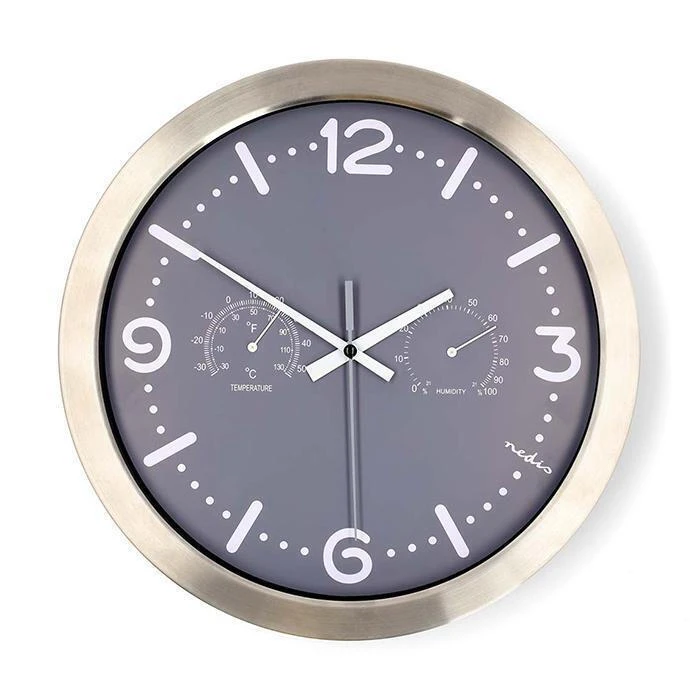 NEDIS Ρολόι τοίχου αθόρυβο με ενσωματωμένο θερμόμετρο και υγρόμετρο σε γκρι χρώμα