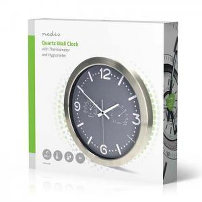 NEDIS Ρολόι τοίχου αθόρυβο με ενσωματωμένο θερμόμετρο και υγρόμετρο σε γκρι χρώμα