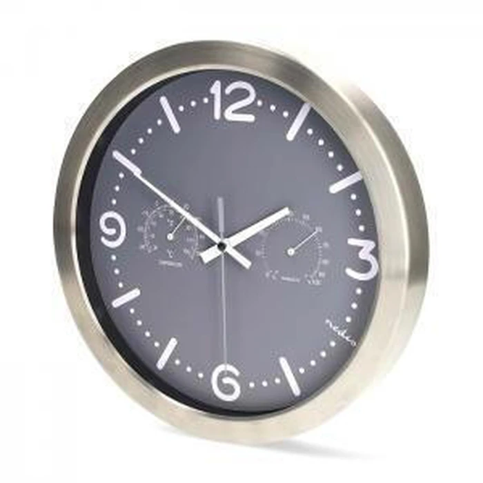 NEDIS Ρολόι τοίχου αθόρυβο με ενσωματωμένο θερμόμετρο και υγρόμετρο σε γκρι χρώμα