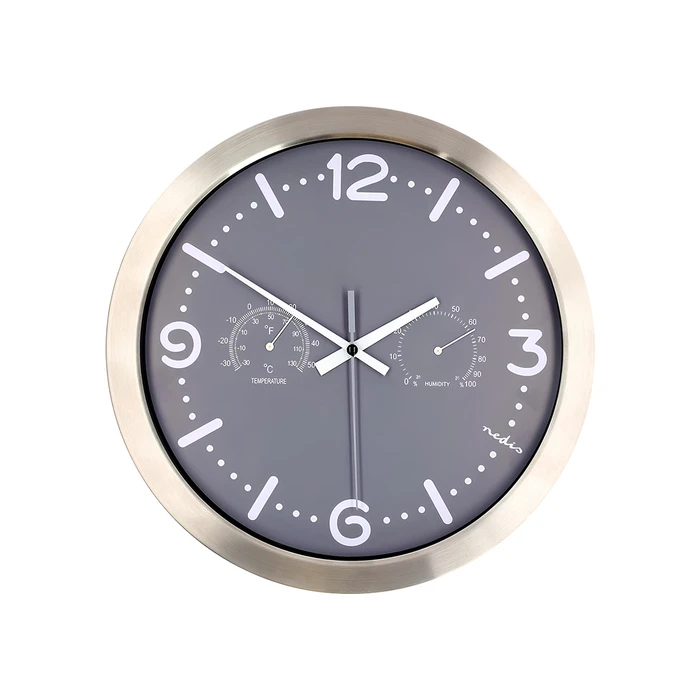 NEDIS Ρολόι τοίχου αθόρυβο με ενσωματωμένο θερμόμετρο και υγρόμετρο σε γκρι χρώμα