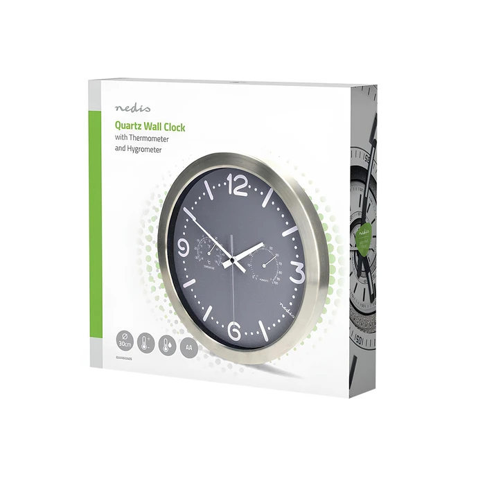 NEDIS Ρολόι τοίχου αθόρυβο με ενσωματωμένο θερμόμετρο και υγρόμετρο σε γκρι χρώμα