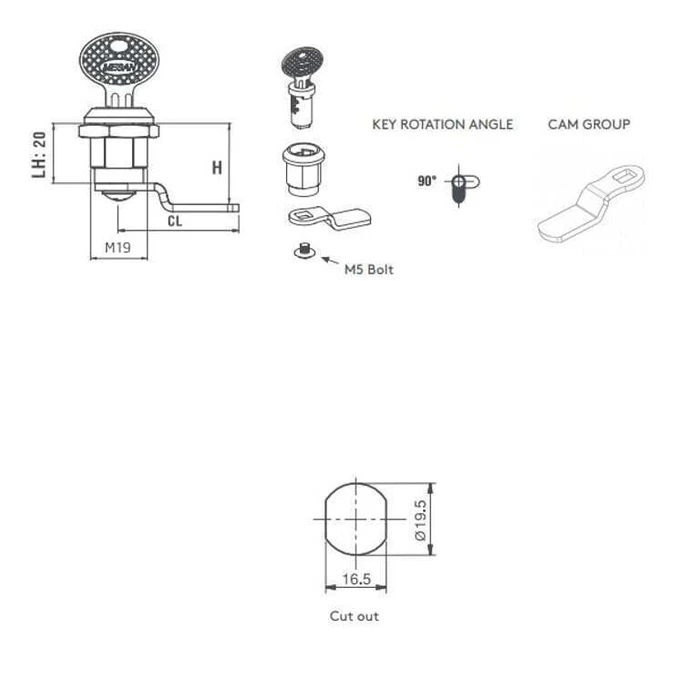 Lanview Lock & Different Key for Wall-Mounted Type Cabinet - 1 pc (RAX640)