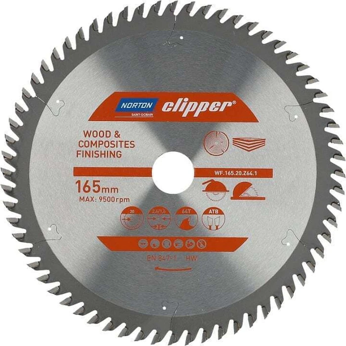 Norton Δίσκος Κοπής Ξύλου 165 mm 64 Δόντια, Ø20 mm, 2,6/1,6 mm
