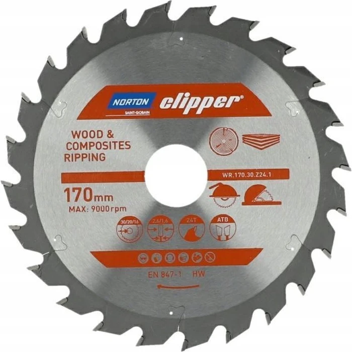 Norton Circular Saw Blade 170mm x 30/20/16mm x 48T ATB for Wood & Composites