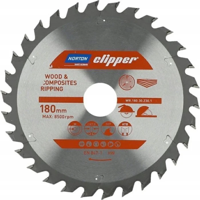 Δίσκος κοπής Norton 180mm x 30mm x 30T για Ξύλο & Συνθετικά, ATB, 2.8/1.8mm
