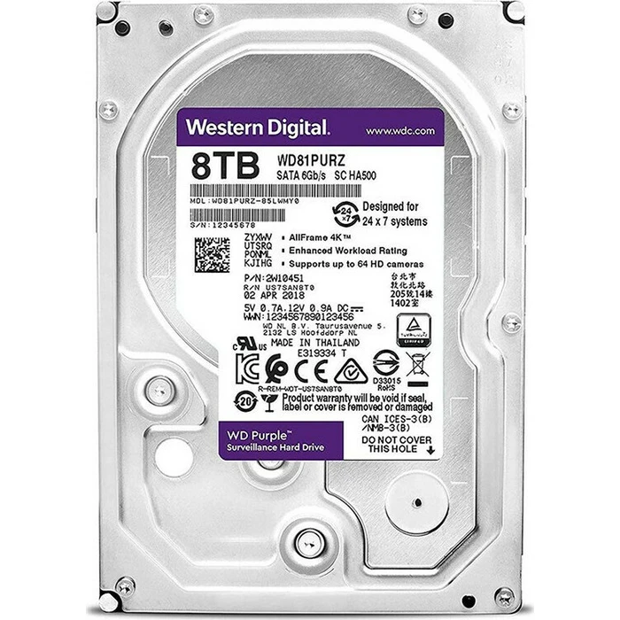 Western Digital Purple 8TB Σκληρός Δίσκος 3.5" SATA III 5400rpm 128MB Cache (WD84PURZ)