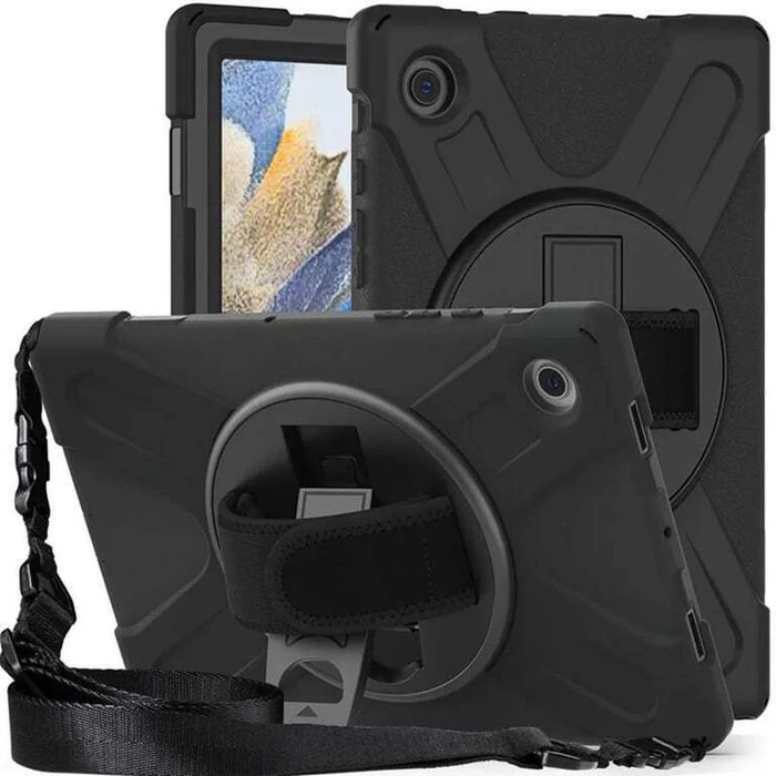 eStuff 360 Full Cover Plastic Case with Strap and Tempered Glass - Black (Samsung Galaxy A8 10.5) ES683609-BULK