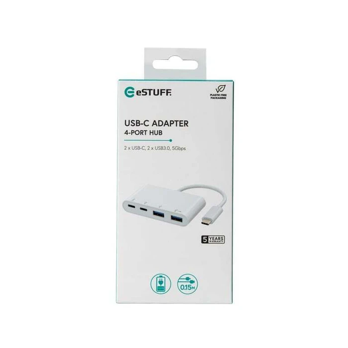 eSTUFF Μετατροπείς Αντάπτορες Hub 4 Θυρών USB-C USB 3.2 Λευκό ES625002