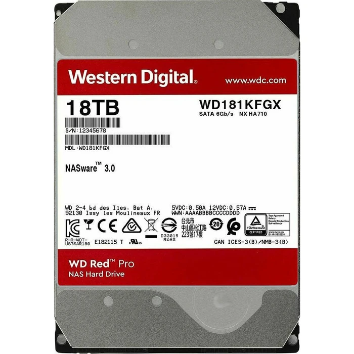 Western Digital Red Pro 18TB 3.5" SATA III 7200rpm 512MB Cache HDD for NAS/Server WD181KFGX