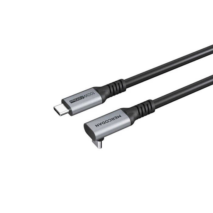 Mercodan Angle (90°) USB-C to USB-C Cable, USB 3.2, 3 m, 100 W PD, Black
