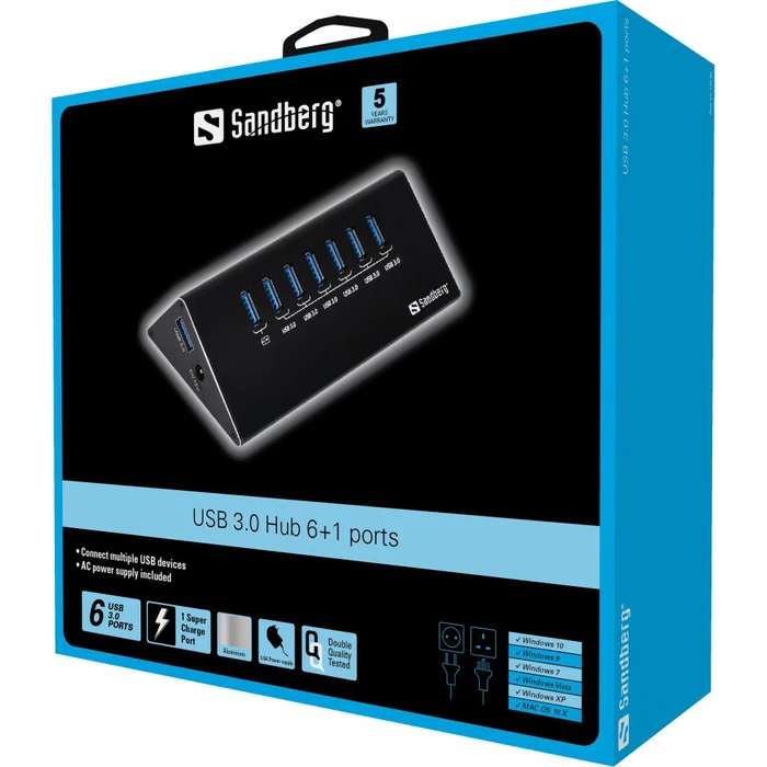 Metatropeis Adaptors Sandberg Hub 7 Port USB 3.0 with USB-A Connection and Power Delivery 133-82
