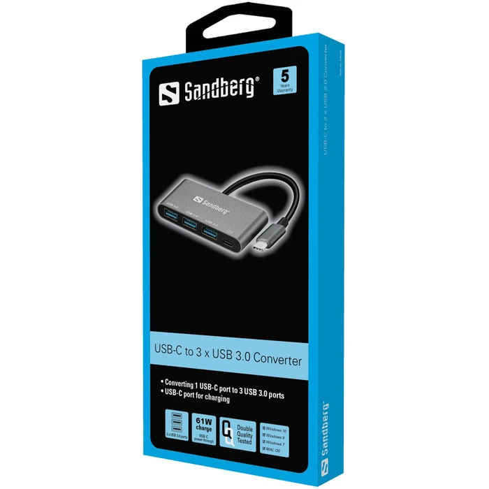 Sandberg USB Hub 3 Ports USB 3.0 with USB-C Silver