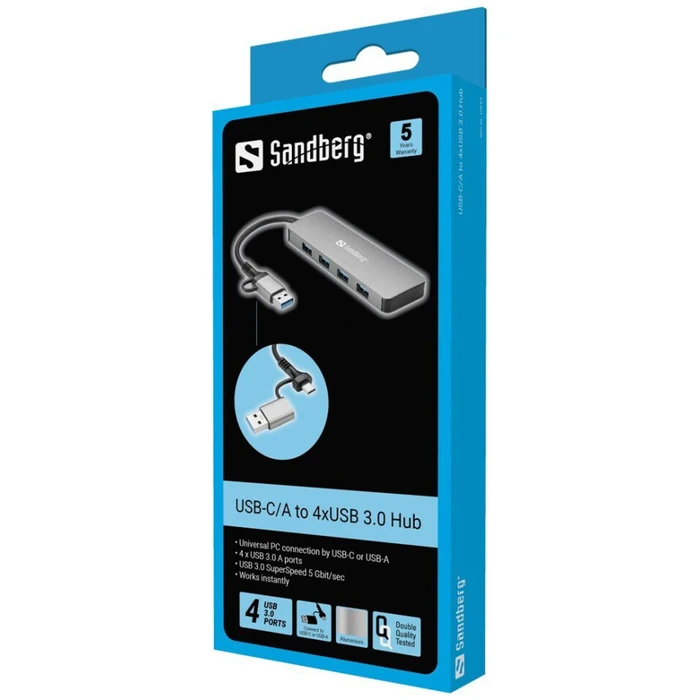Sandberg USB Hub 4-Port USB 3.0 with USB-A Connection Grey